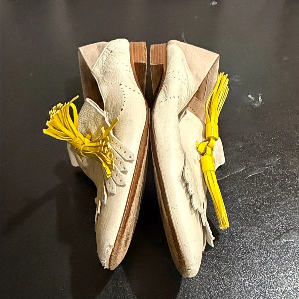 Fratelli Rossetti White and Yellow Tassel calfskin leather Loafers size 8